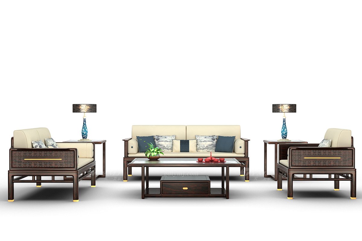 時尚優(yōu)雅新中式輕奢高端品牌家具黑酸枝實(shí)木雙人位沙發(fā)雙人位沙發(fā)H-PYSF2組合